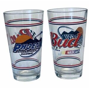 Beer Pint Glasses Bud Official Nascar PHOENIX International Speedway  Set of 2